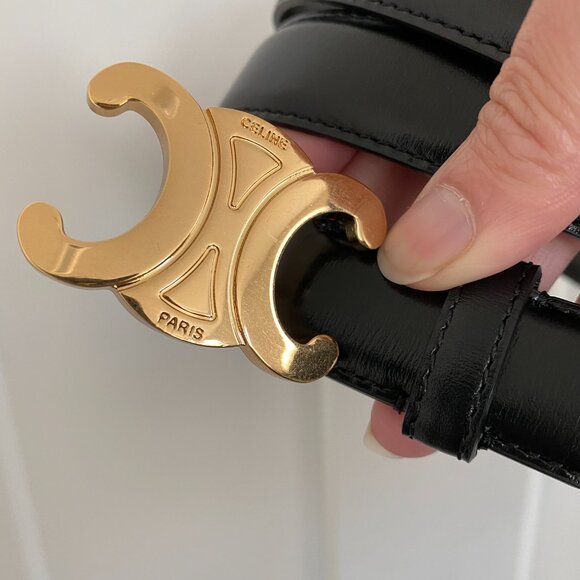 Celine Triomphe Belt in Black Taurillon Leather - Picture 3 of 6